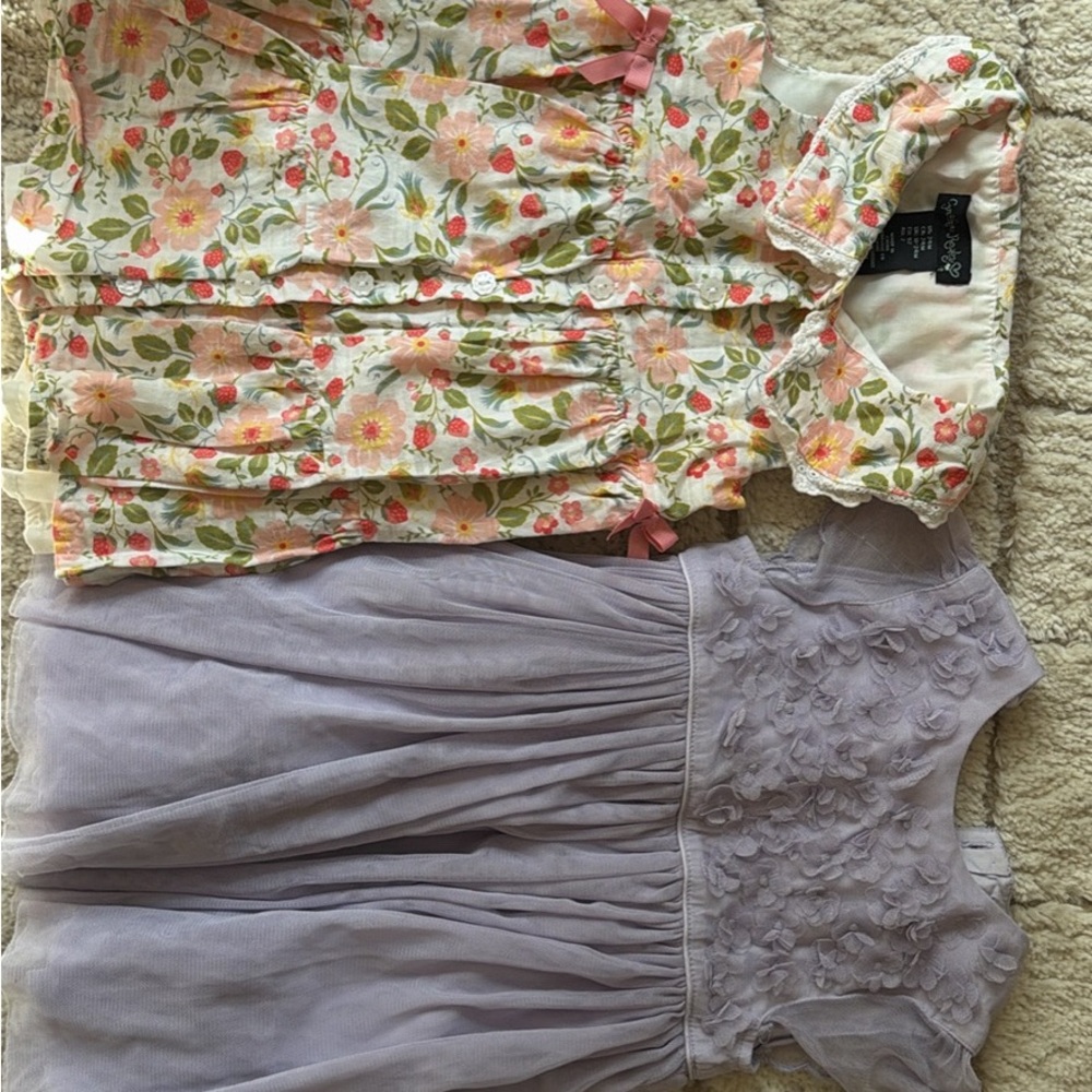 Floral Cotton Dress & Lavender Tulle Dress Set - Kids